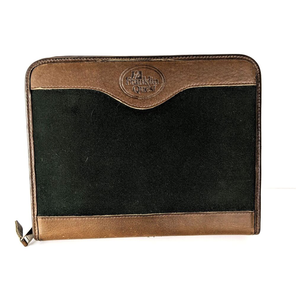 FRANKLIN QUEST Canvas & Leather 7 Ring Planner Binder Zip Organizer Made in USA